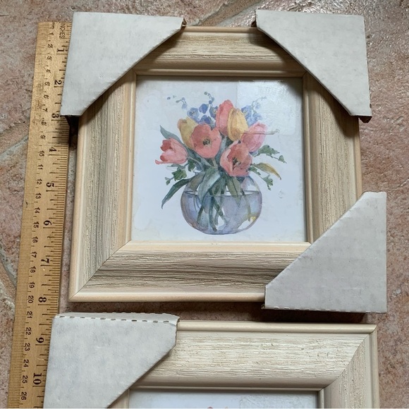 Set/2 Framed floral prints in weathered wood frames farmhouse pastel country - Picture 6 of 7